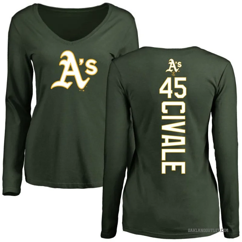 Aaron Civale Women's Green Oakland Athletics Backer Slim Fit Long Sleeve T-Shirt -