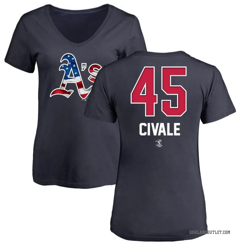 Aaron Civale Women's Navy Oakland Athletics Name and Number Banner Wave V-Neck T-Shirt -