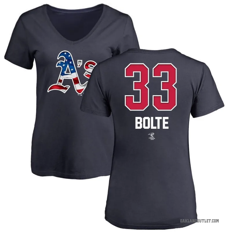 Henry Bolte Women's Navy Oakland Athletics Name and Number Banner Wave V-Neck T-Shirt -