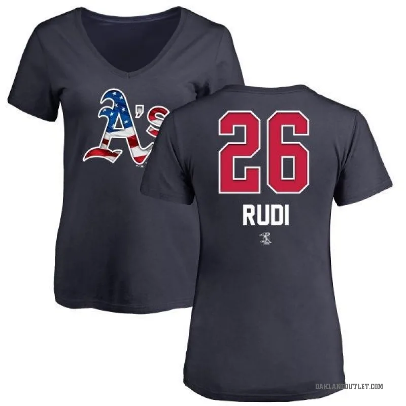 Joe Rudi Women's Navy Oakland Athletics Name and Number Banner Wave V-Neck T-Shirt -