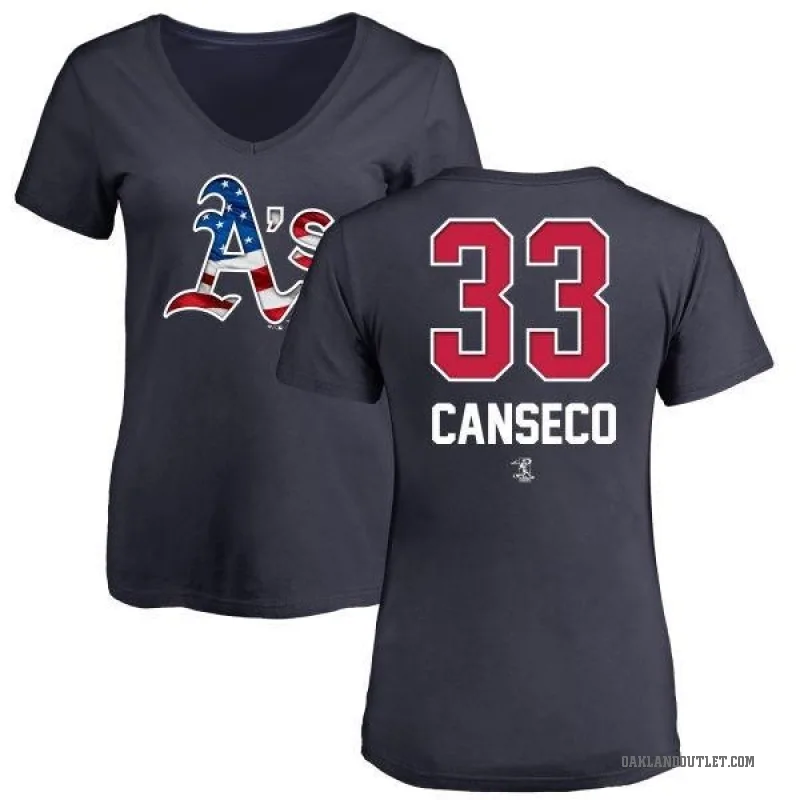 Jose Canseco Women's Navy Oakland Athletics Name and Number Banner Wave V-Neck T-Shirt -