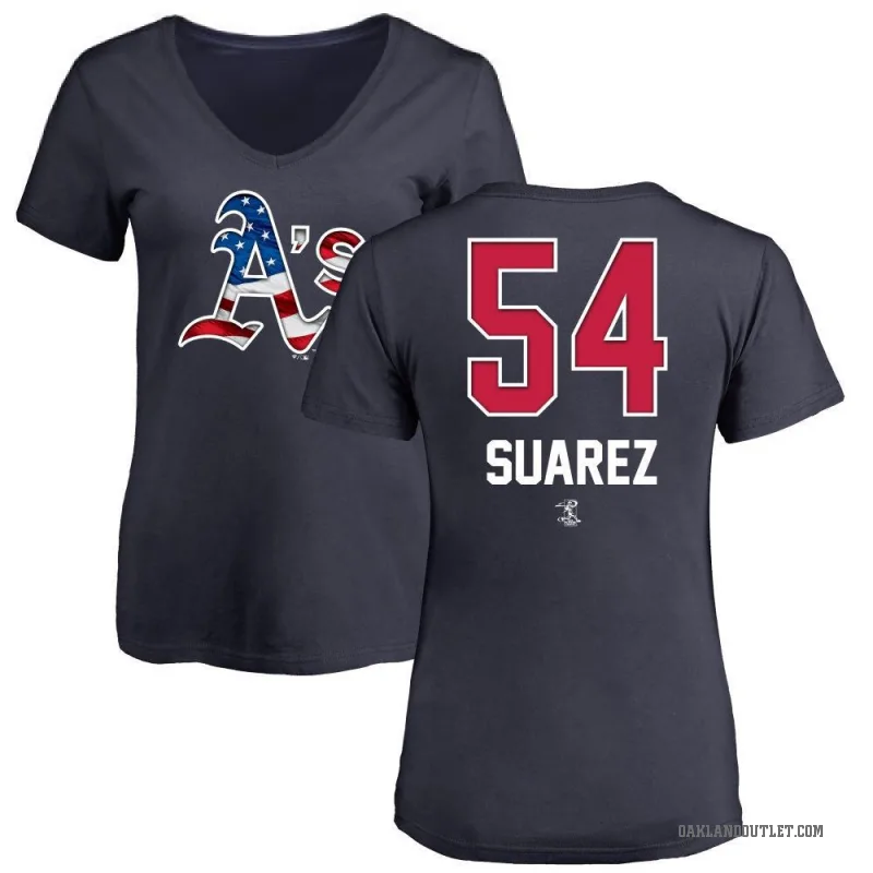 Jose Suarez Women's Navy Oakland Athletics Name and Number Banner Wave V-Neck T-Shirt -