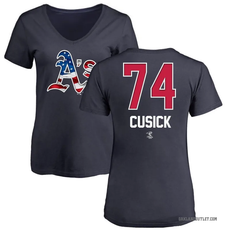 Ryan Cusick Women's Navy Oakland Athletics Name and Number Banner Wave V-Neck T-Shirt -