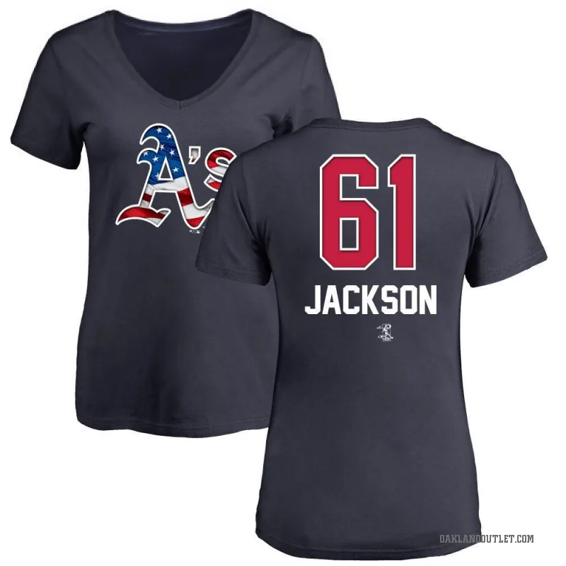 Zach Jackson Women's Navy Oakland Athletics Name and Number Banner Wave V-Neck T-Shirt -